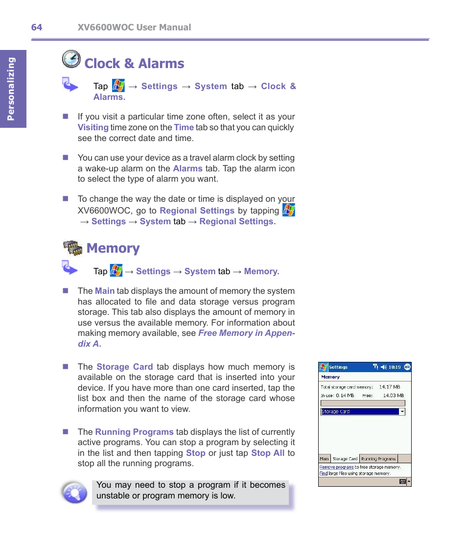 Clock & alarms | Verizon Wireless XV6600WOC User Manual | Page 64 / 158