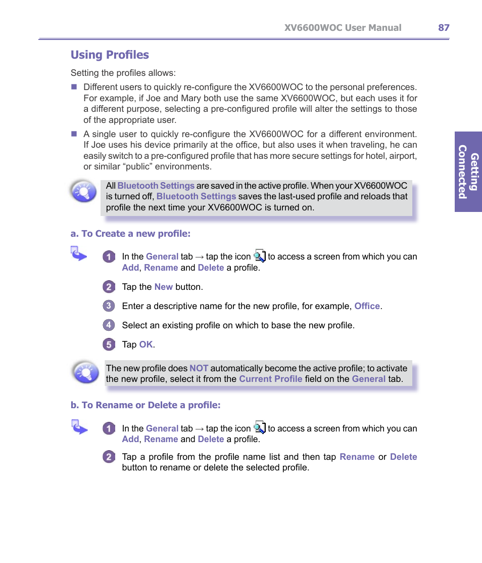 Using profiles | Verizon Wireless XV6600WOC User Manual | Page 87 / 158