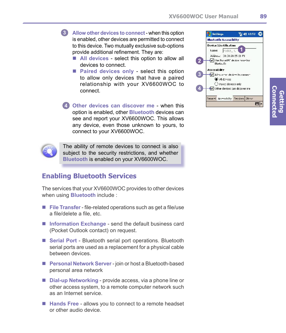 Enabling bluetooth services | Verizon Wireless XV6600WOC User Manual | Page 89 / 158