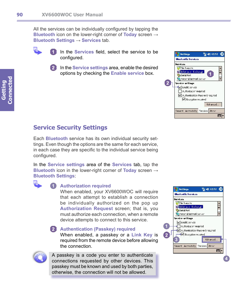 Service security settings | Verizon Wireless XV6600WOC User Manual | Page 90 / 158