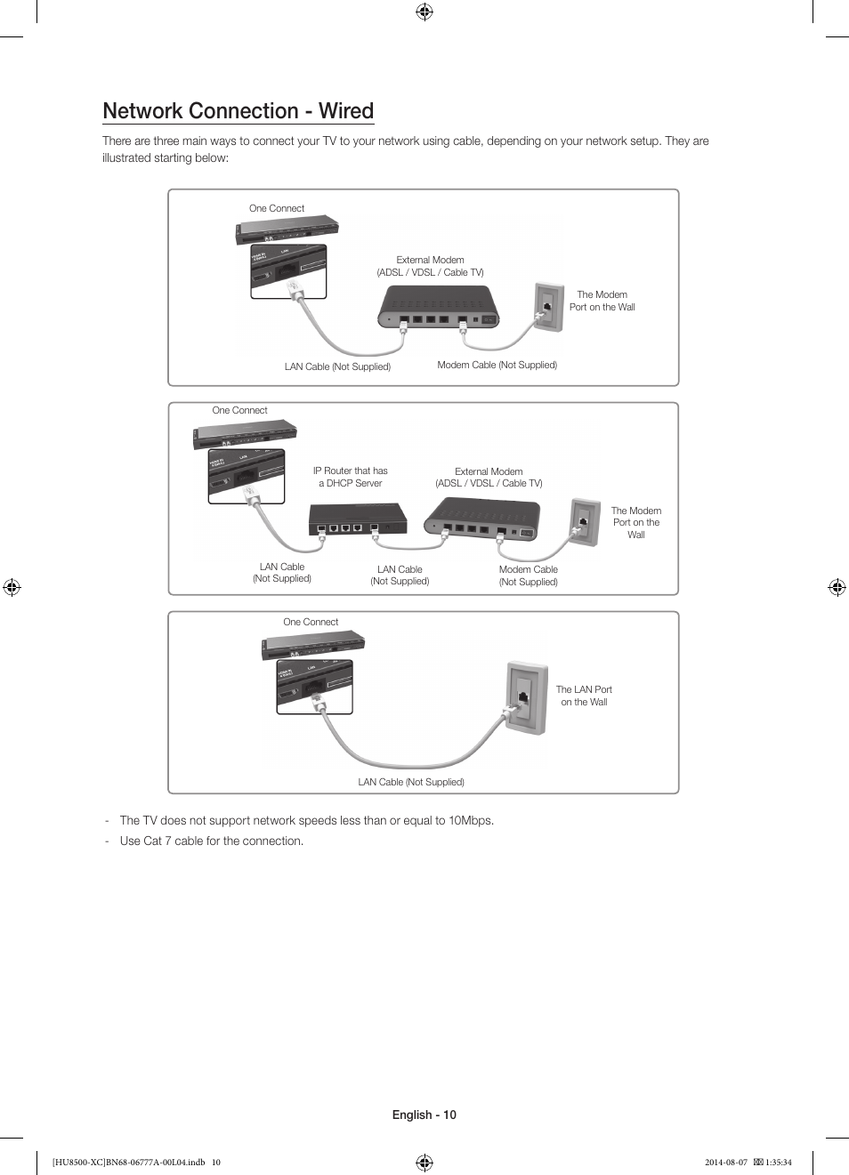 Network connection - wired | Samsung UE65HU8500L User Manual | Page 10 / 98