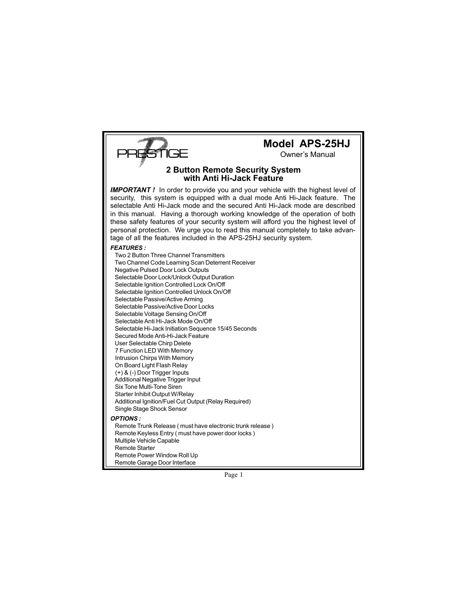 Audiovox Prestige 128 -5264A User Manual | 16 pages