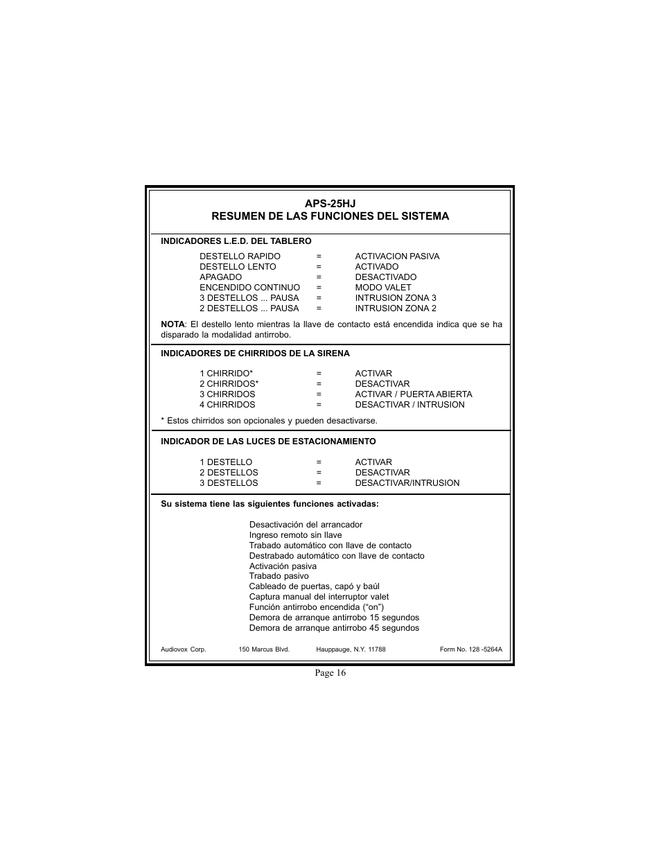 Audiovox Prestige 128 -5264A User Manual | Page 16 / 16