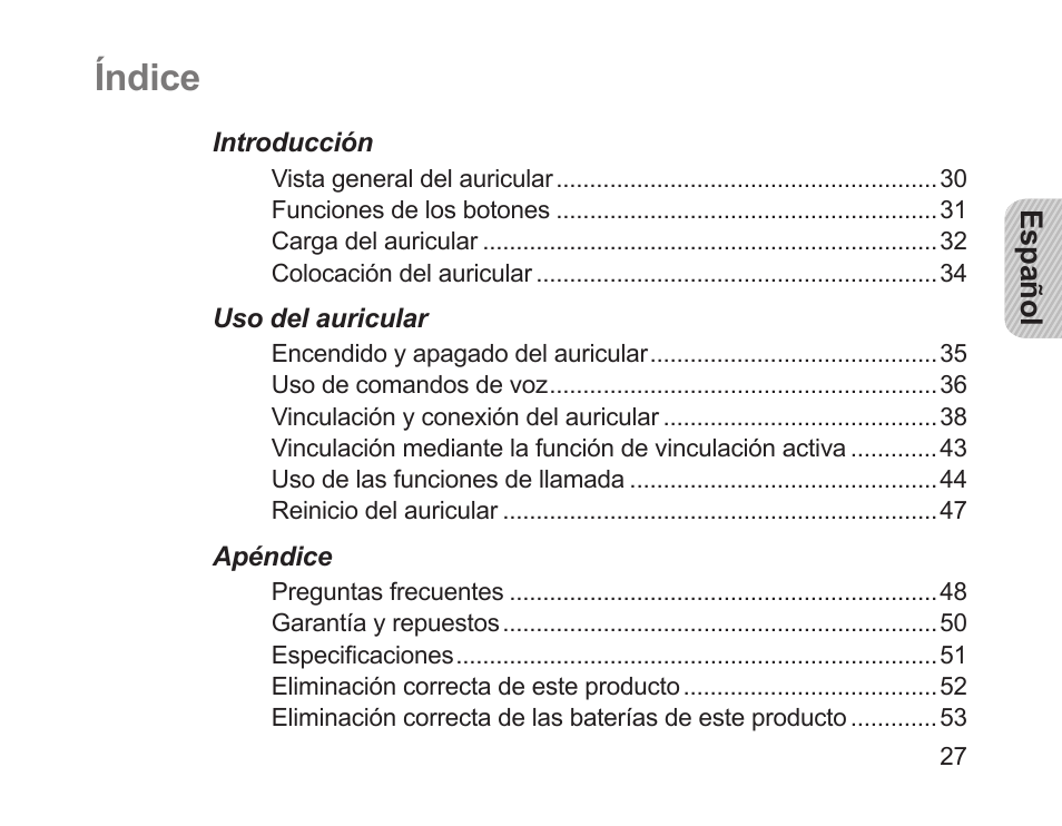Índice | Samsung HM1700 User Manual | Page 29 / 84