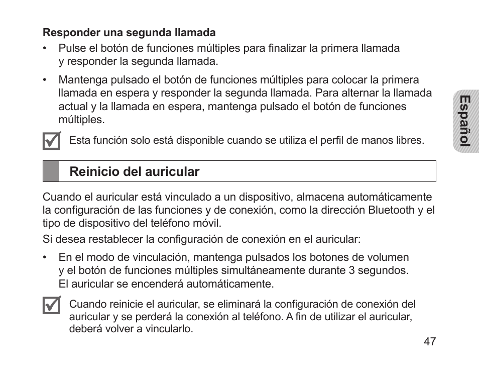 Reinicio del auricular | Samsung HM1700 User Manual | Page 49 / 84
