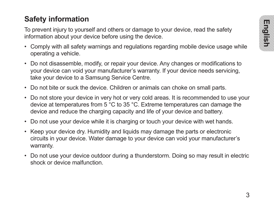 English, Safety information | Samsung HM1700 User Manual | Page 5 / 84