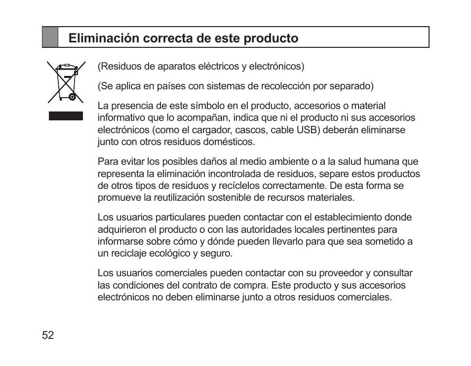 Eliminación correcta de este producto | Samsung HM1700 User Manual | Page 54 / 84