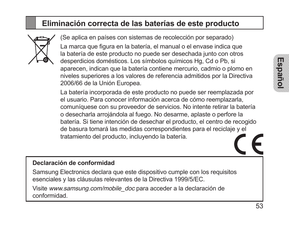 Español | Samsung HM1700 User Manual | Page 55 / 84