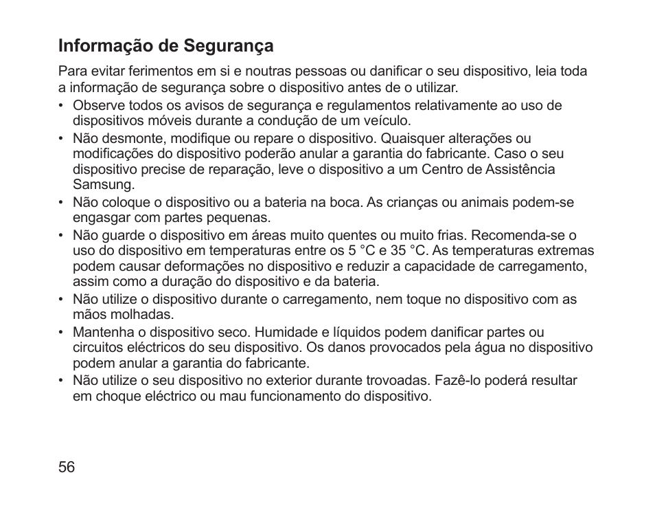 Informação de segurança | Samsung HM1700 User Manual | Page 58 / 84