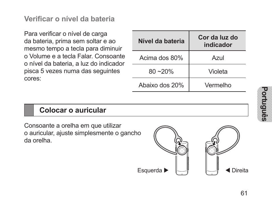 Colocar o auricular | Samsung HM1700 User Manual | Page 63 / 84