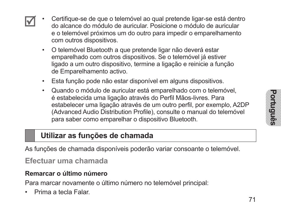 Utilizar as funções de chamada | Samsung HM1700 User Manual | Page 73 / 84