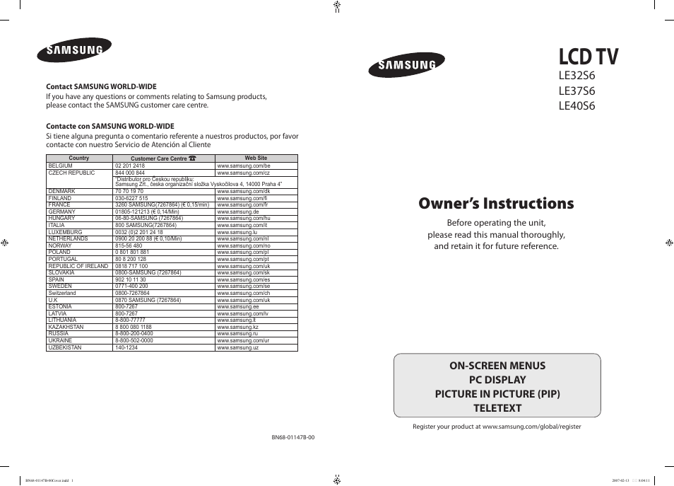 Samsung LE32S66BD User Manual | 81 pages