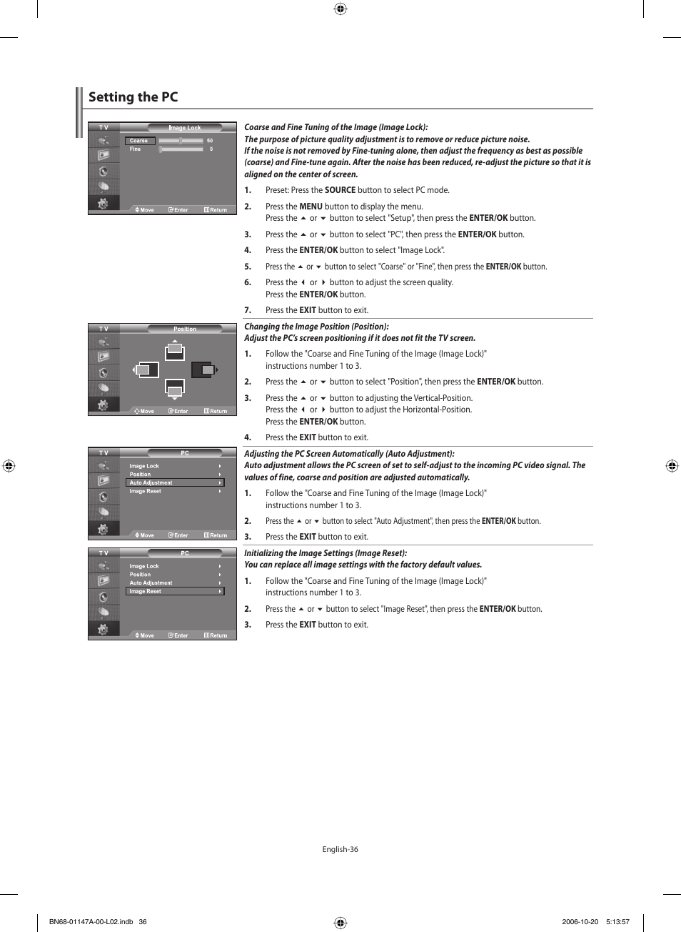 Setting the pc | Samsung LE32S66BD User Manual | Page 38 / 81