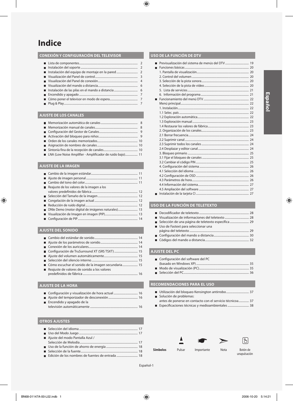 Indice, Español | Samsung LE32S66BD User Manual | Page 42 / 81