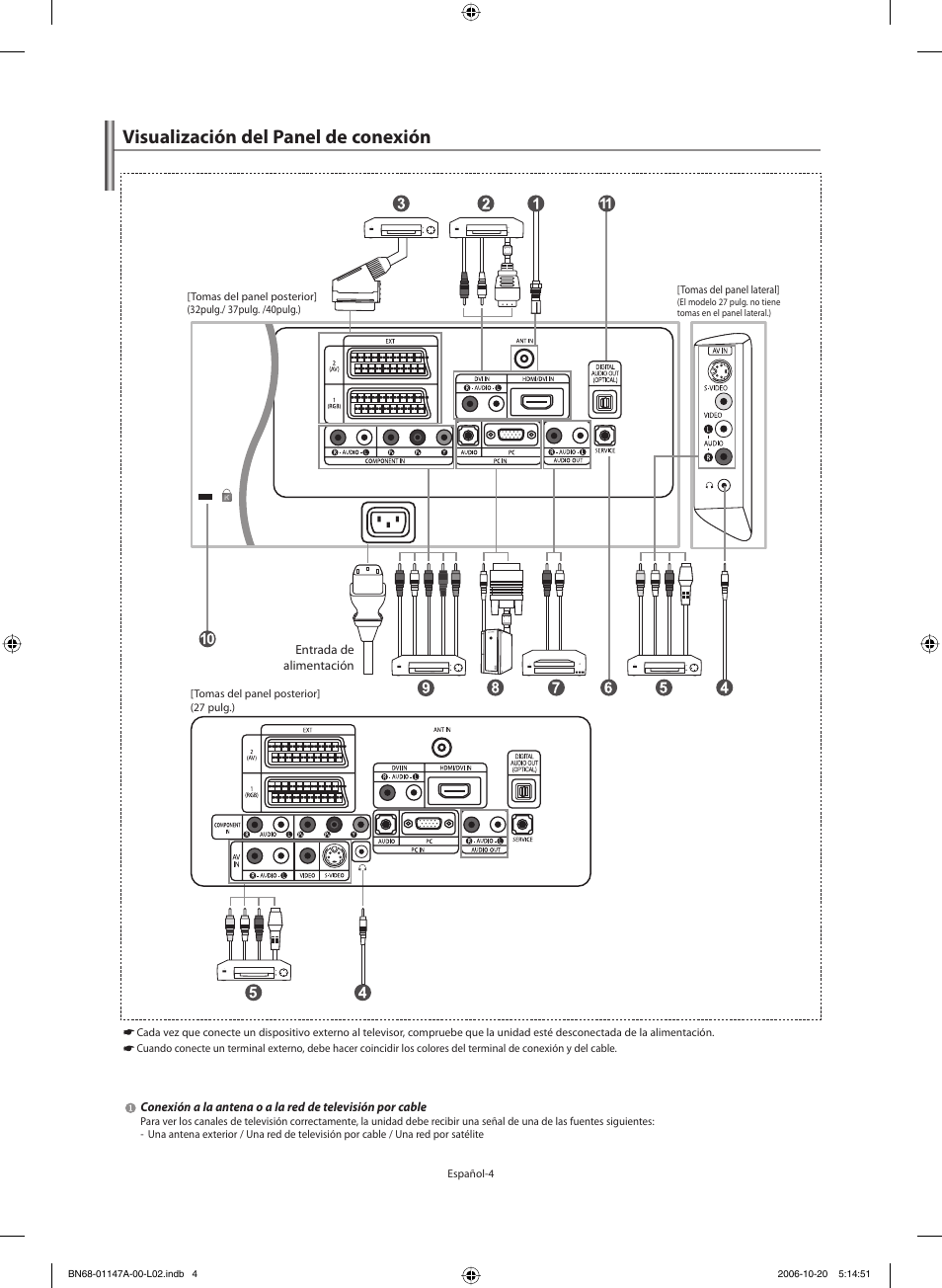Visualización del panel de conexión | Samsung LE32S66BD User Manual | Page 45 / 81