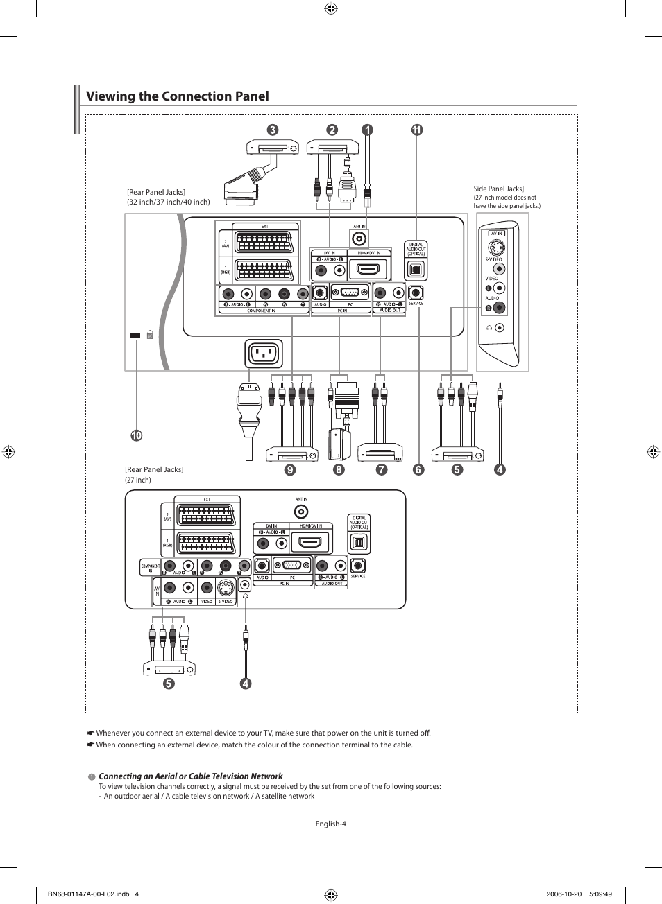 Viewing the connection panel | Samsung LE32S66BD User Manual | Page 6 / 81
