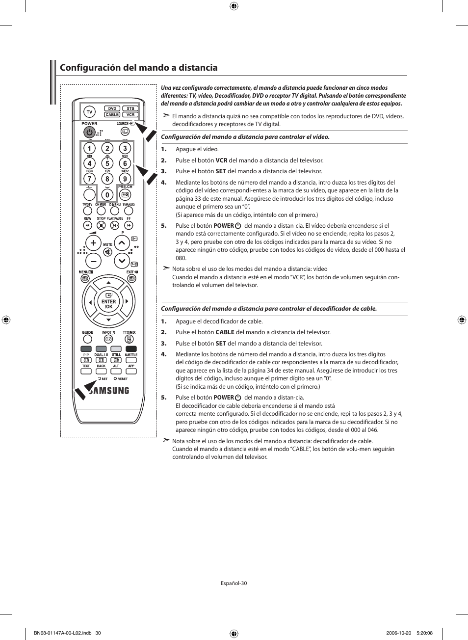 Configuración del mando a distancia | Samsung LE32S66BD User Manual | Page 71 / 81