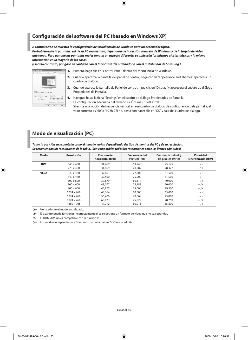 Modo de visualización (pc) | Samsung LE32S66BD User Manual | Page 76 / 81