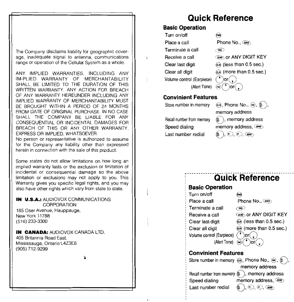 Quick reference | Audiovox MVX-470 User Manual | Page 23 / 26