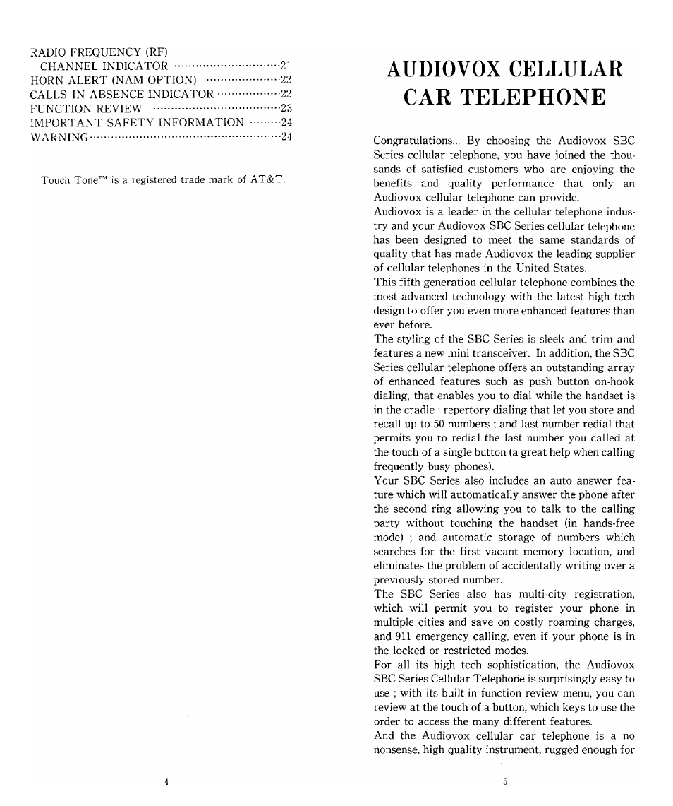 Audiovox cellular car telephone | Audiovox SBC Series User Manual | Page 3 / 14