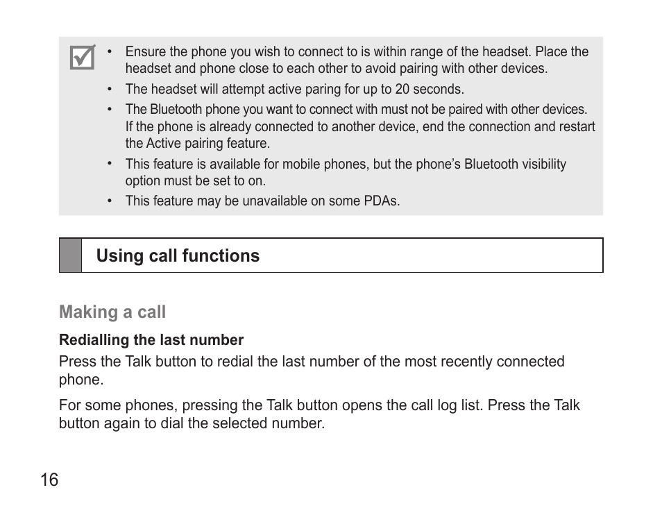 Using call functions, Using.call.functions making.a.call | Samsung BHM3500 User Manual | Page 18 / 87