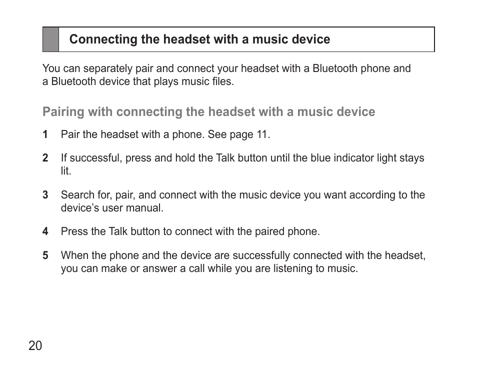 Connecting the headset with a music device | Samsung BHM3500 User Manual | Page 22 / 87