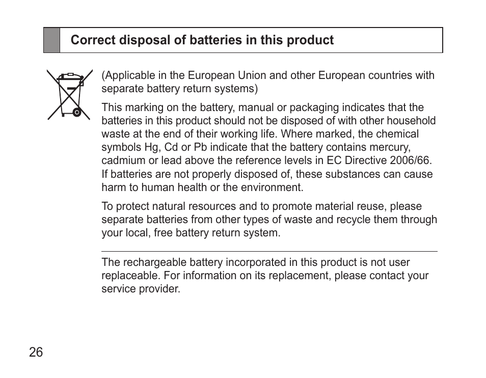 Correct disposal of batteries in this product | Samsung BHM3500 User Manual | Page 28 / 87