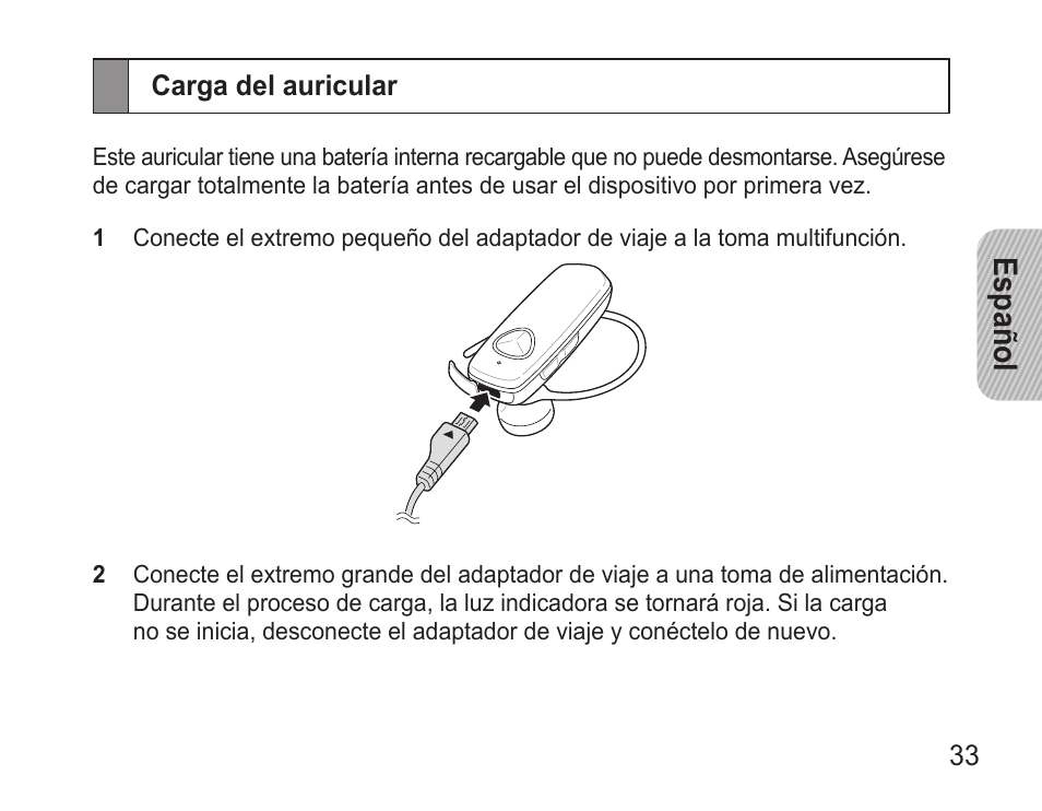 Carga del auricular, Español | Samsung BHM3500 User Manual | Page 35 / 87