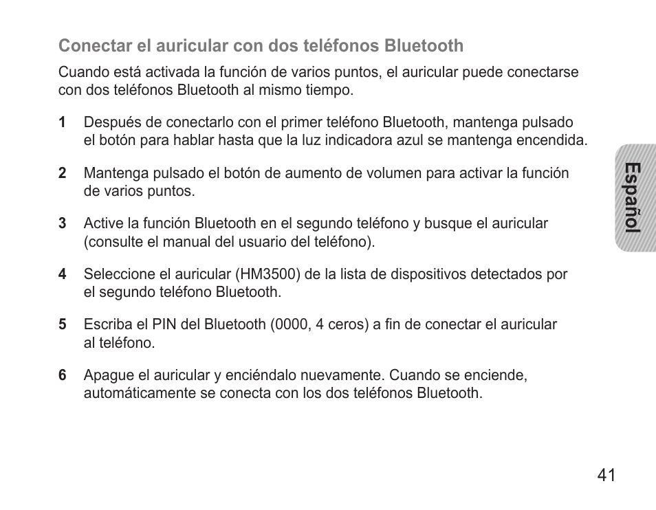 Español | Samsung BHM3500 User Manual | Page 43 / 87