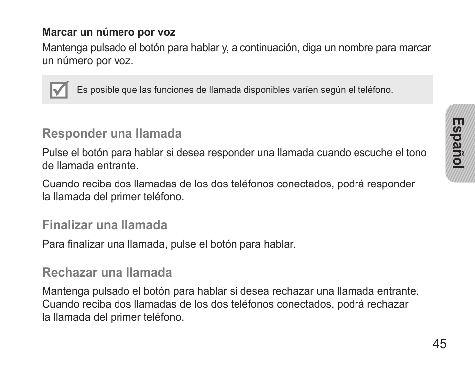 Español | Samsung BHM3500 User Manual | Page 47 / 87