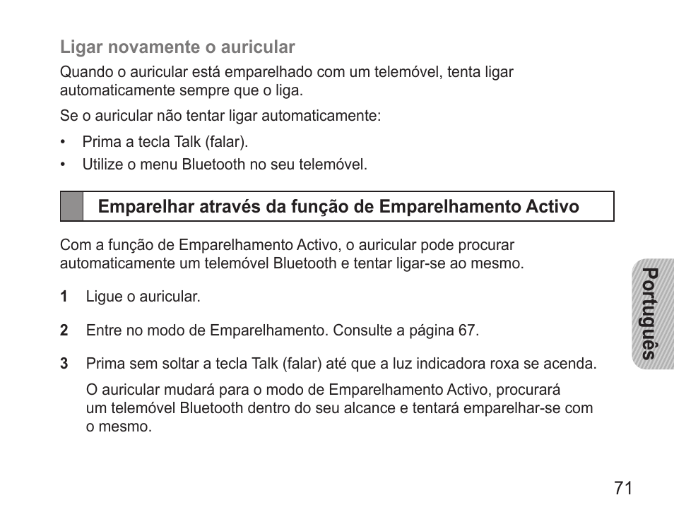 Português | Samsung BHM3500 User Manual | Page 73 / 87