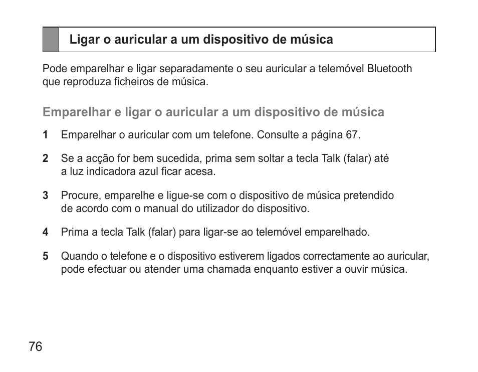 Ligar o auricular a um dispositivo de música | Samsung BHM3500 User Manual | Page 78 / 87