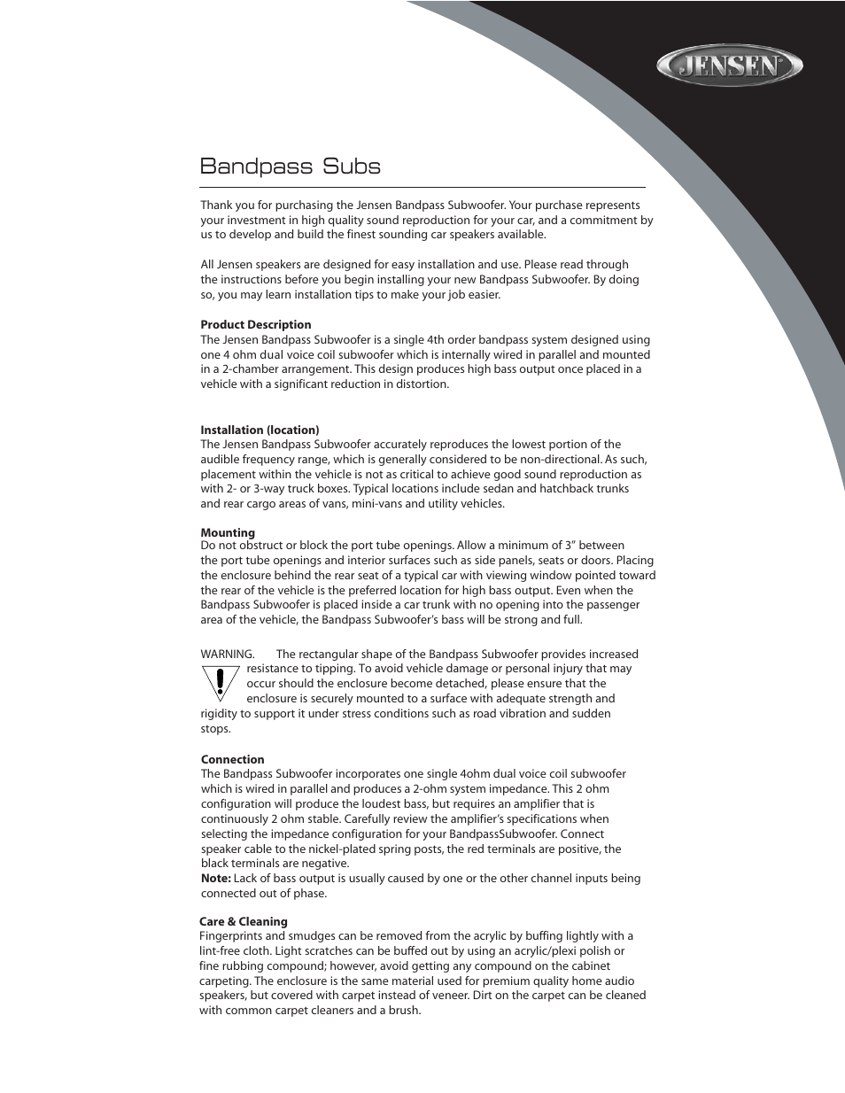 Bandpass subs | Audiovox BP112 User Manual | Page 2 / 8