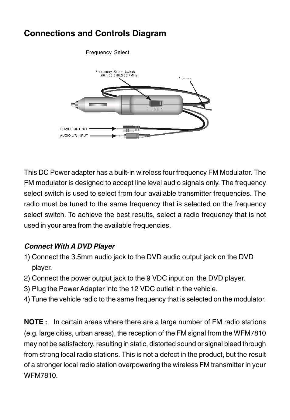 Connections and controls diagram | Audiovox WFM7810 User Manual | Page 2 / 3