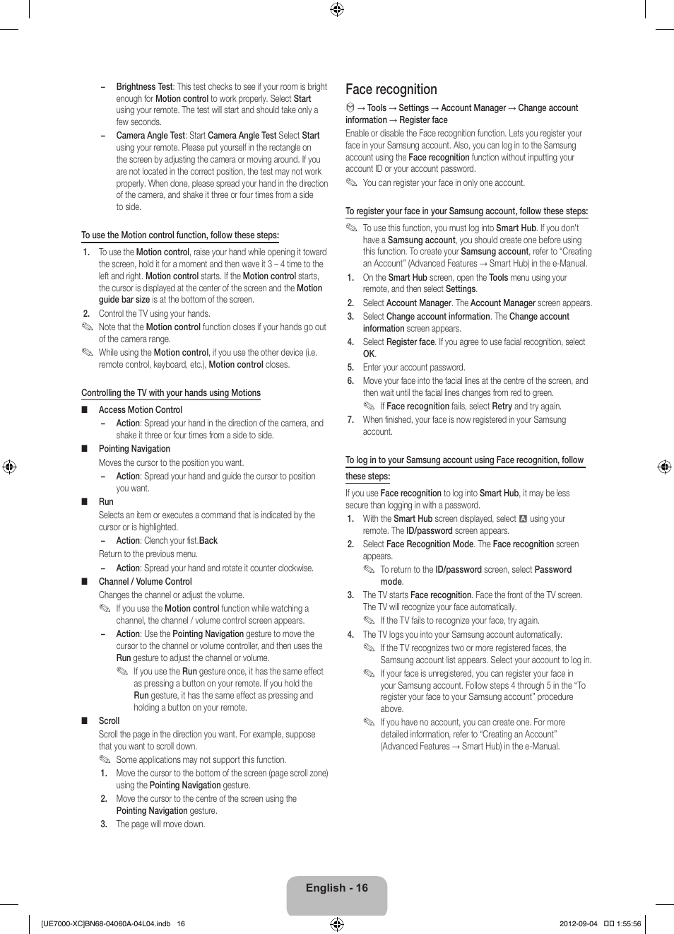 Face recognition | Samsung UE40ES7000S User Manual | Page 16 / 93