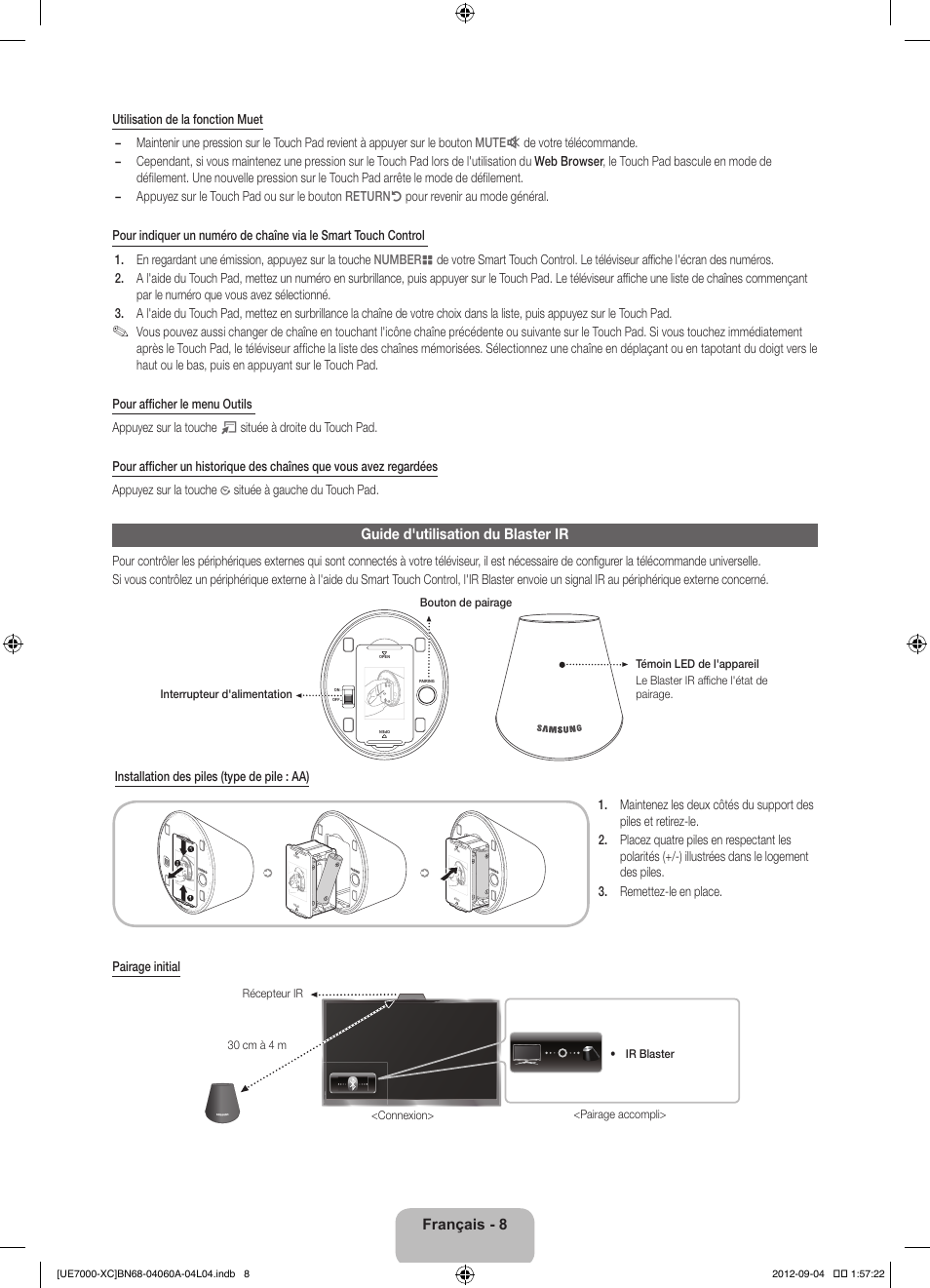 Guide d'utilisation du blaster ir, Français - 8 | Samsung UE40ES7000S User Manual | Page 31 / 93