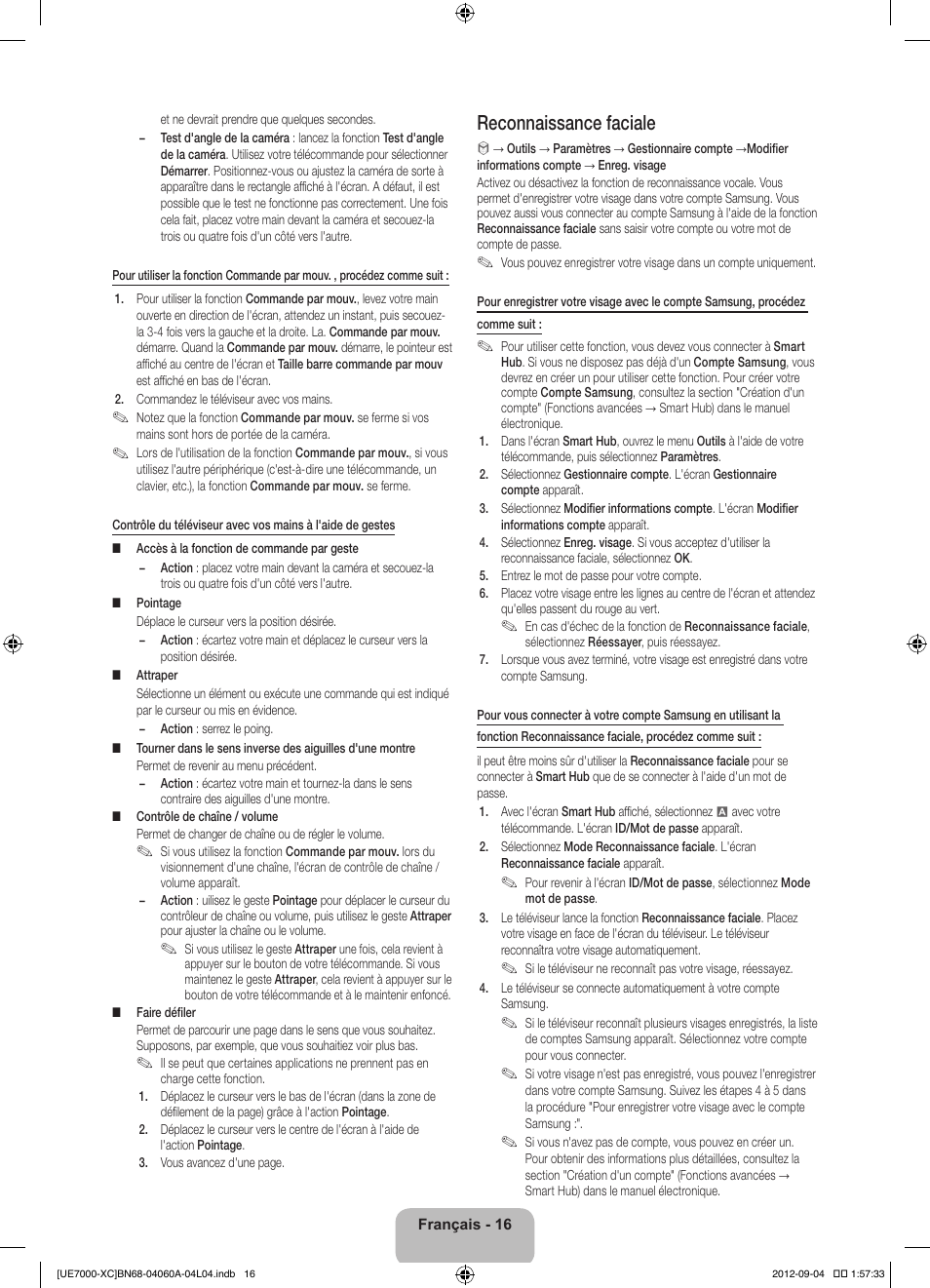 Reconnaissance faciale | Samsung UE40ES7000S User Manual | Page 39 / 93