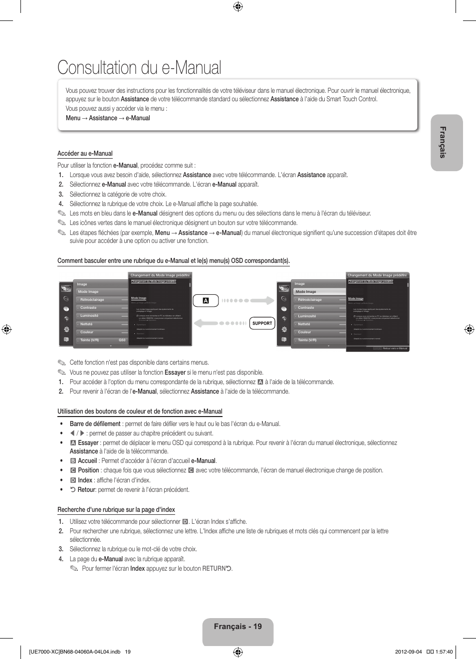 Consultation du e-manual, Français, Français - 19 | Samsung UE40ES7000S User Manual | Page 42 / 93