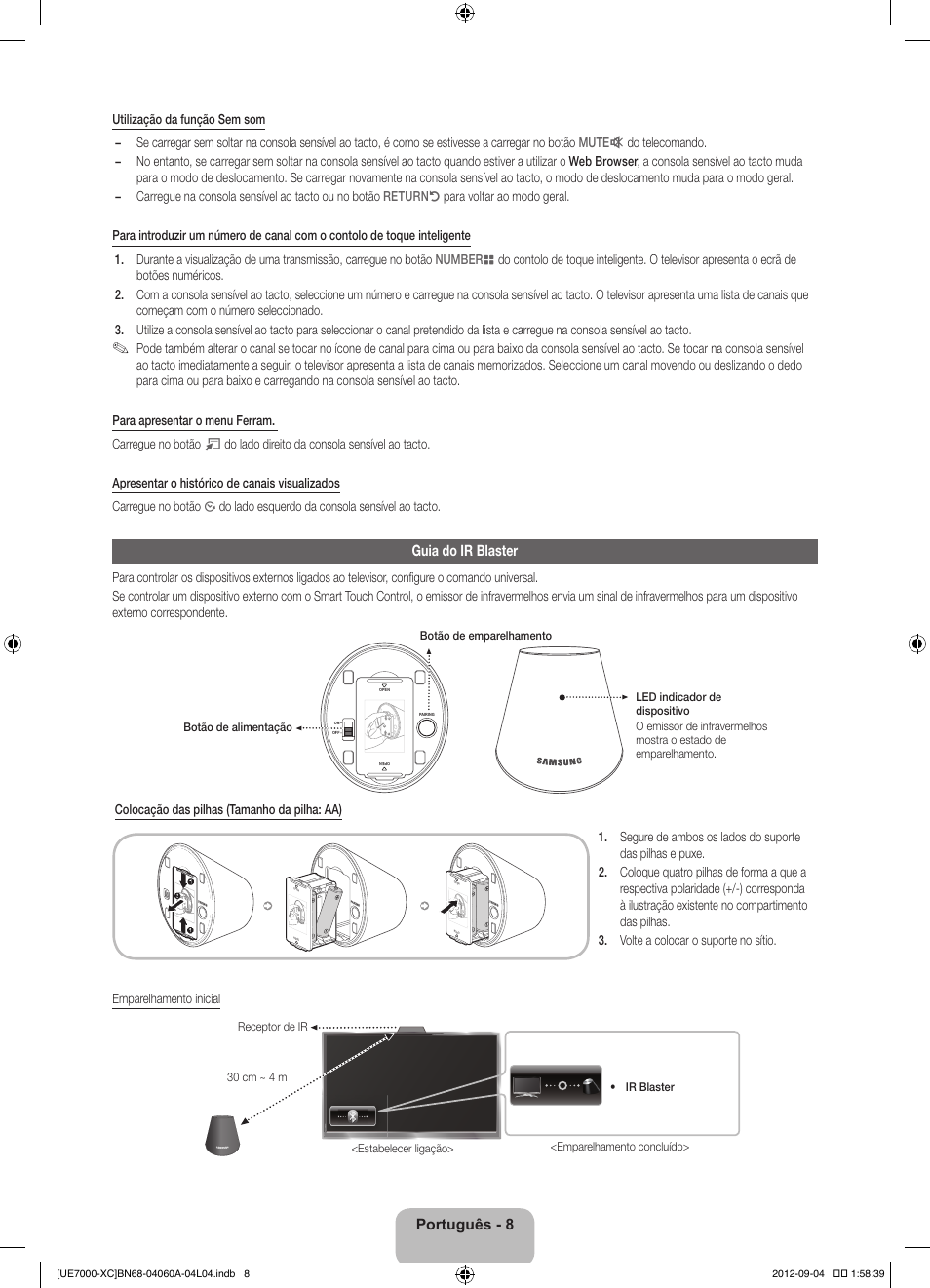 Português - 8, Guia do ir blaster | Samsung UE40ES7000S User Manual | Page 77 / 93