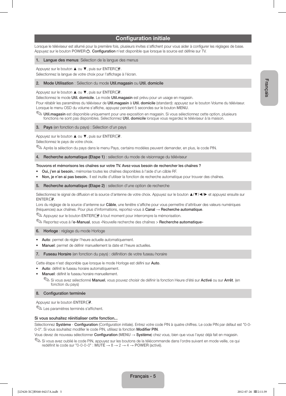 Configuration initiale | Samsung LE32E420E2W User Manual | Page 17 / 49