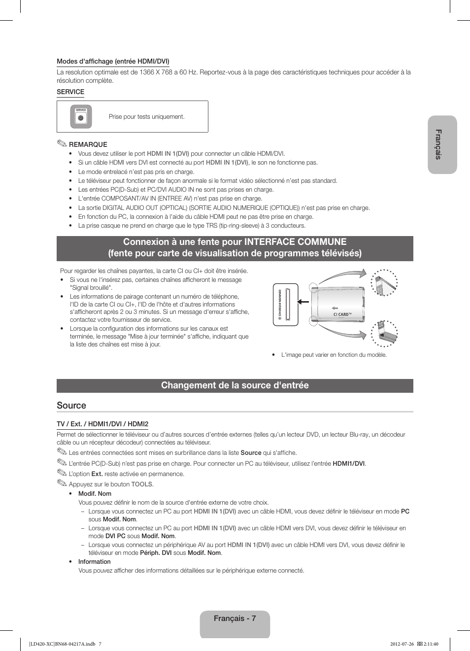 Changement de la source d'entrée source | Samsung LE32E420E2W User Manual | Page 19 / 49