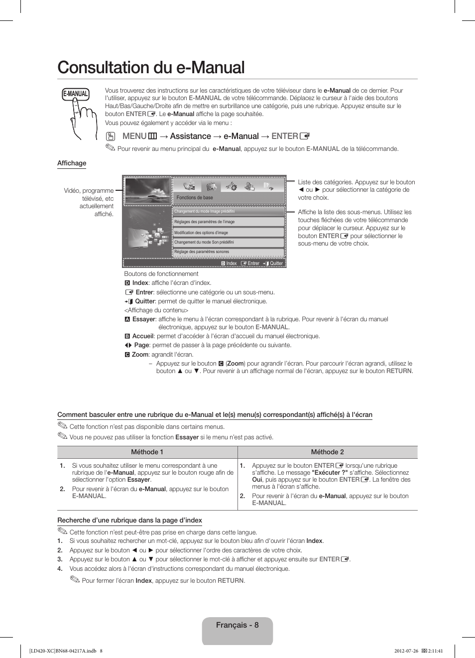 Consultation du e-manual | Samsung LE32E420E2W User Manual | Page 20 / 49