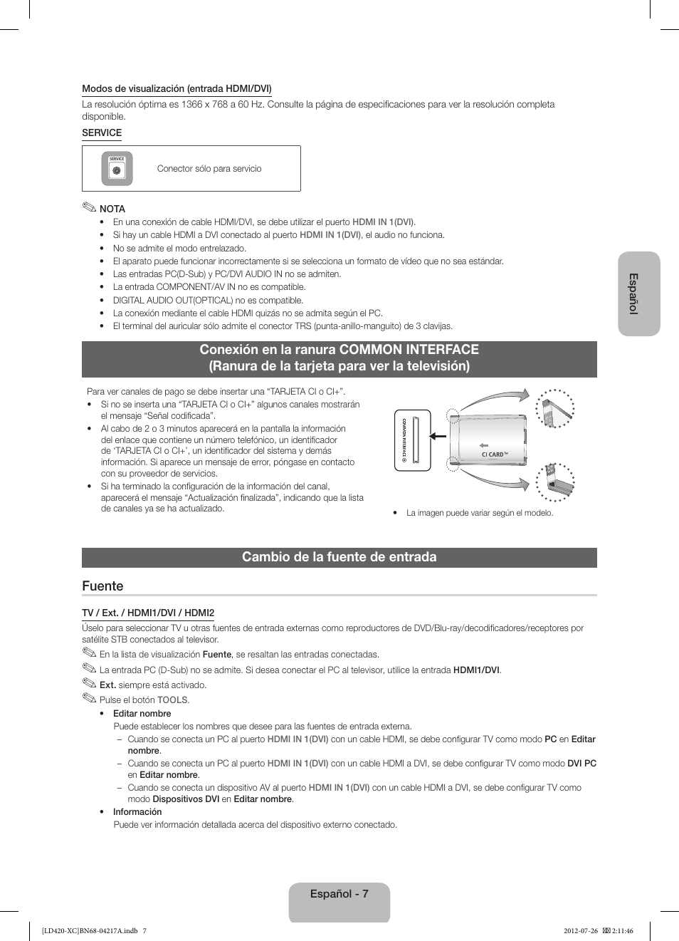 Cambio de la fuente de entrada fuente | Samsung LE32E420E2W User Manual | Page 31 / 49