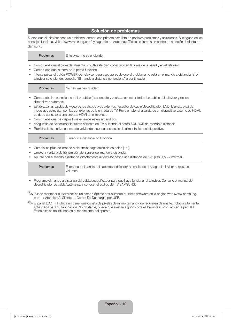 Solución de problemas | Samsung LE32E420E2W User Manual | Page 34 / 49