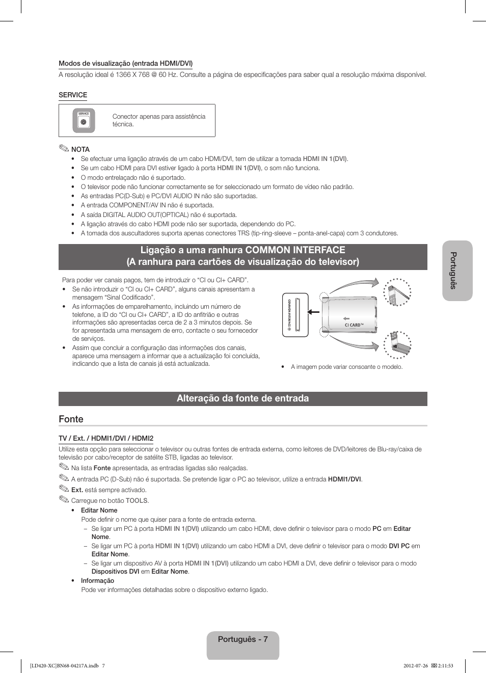 Alteração da fonte de entrada fonte | Samsung LE32E420E2W User Manual | Page 43 / 49