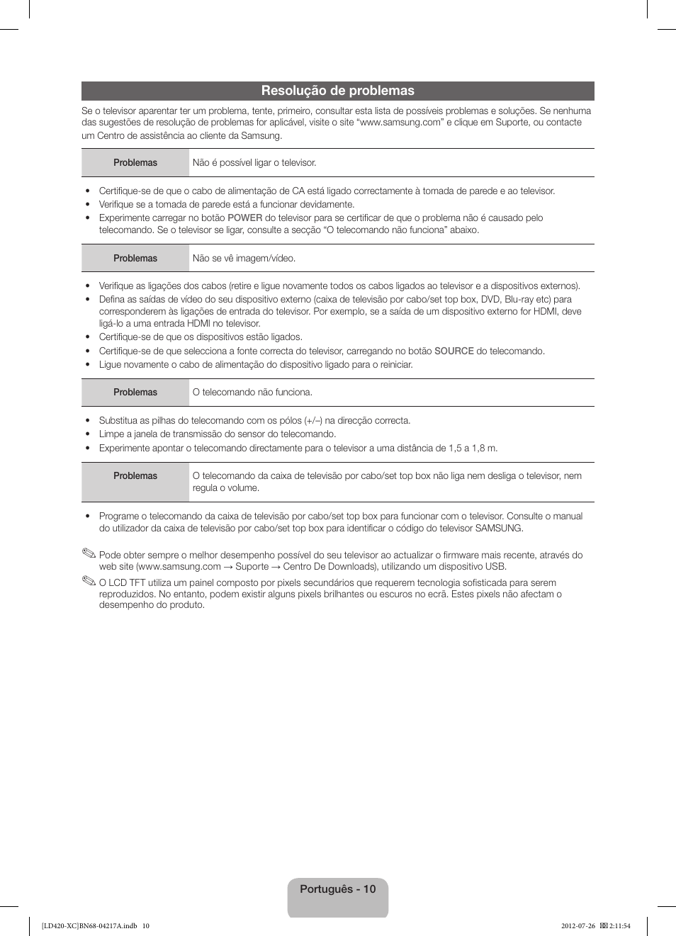 Resolução de problemas | Samsung LE32E420E2W User Manual | Page 46 / 49