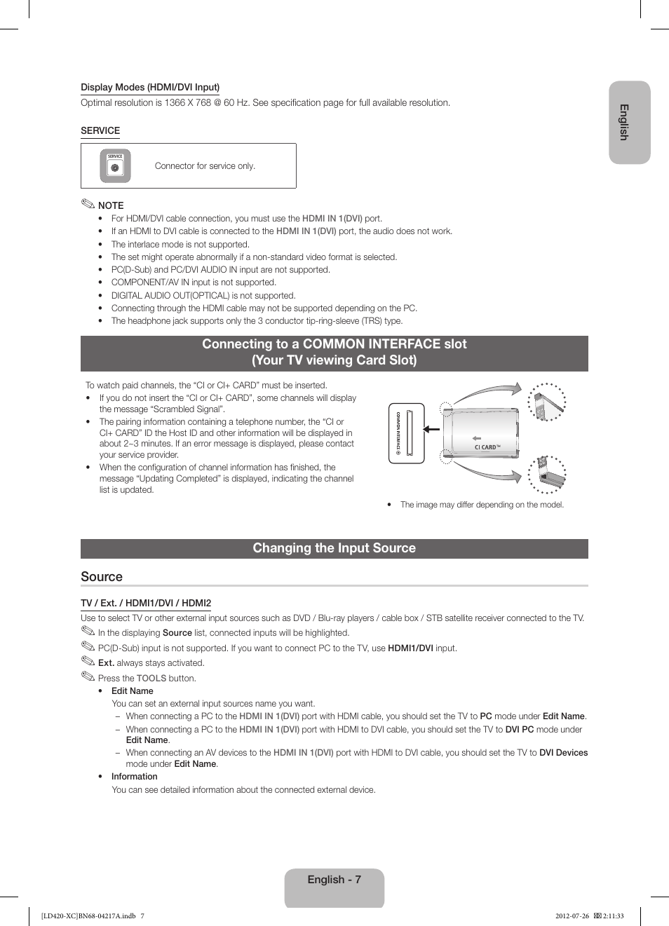 Changing the input source source | Samsung LE32E420E2W User Manual | Page 7 / 49