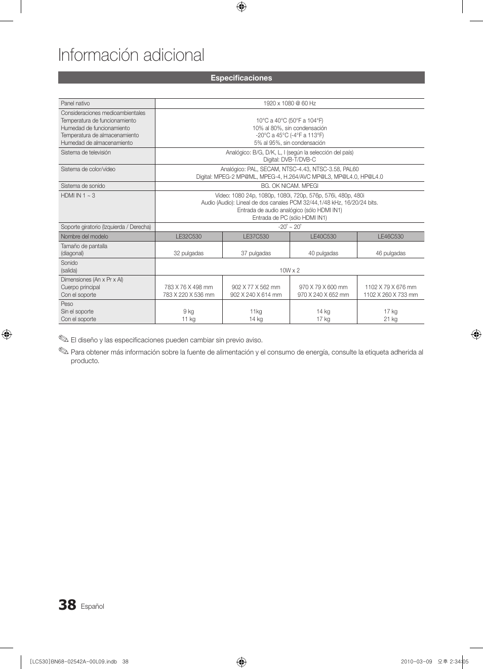Información adicional | Samsung LE37C530F1W User Manual | Page 114 / 231