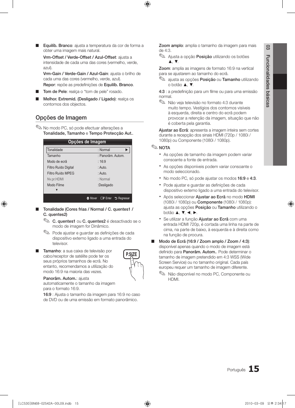 Opções de imagem | Samsung LE37C530F1W User Manual | Page 129 / 231