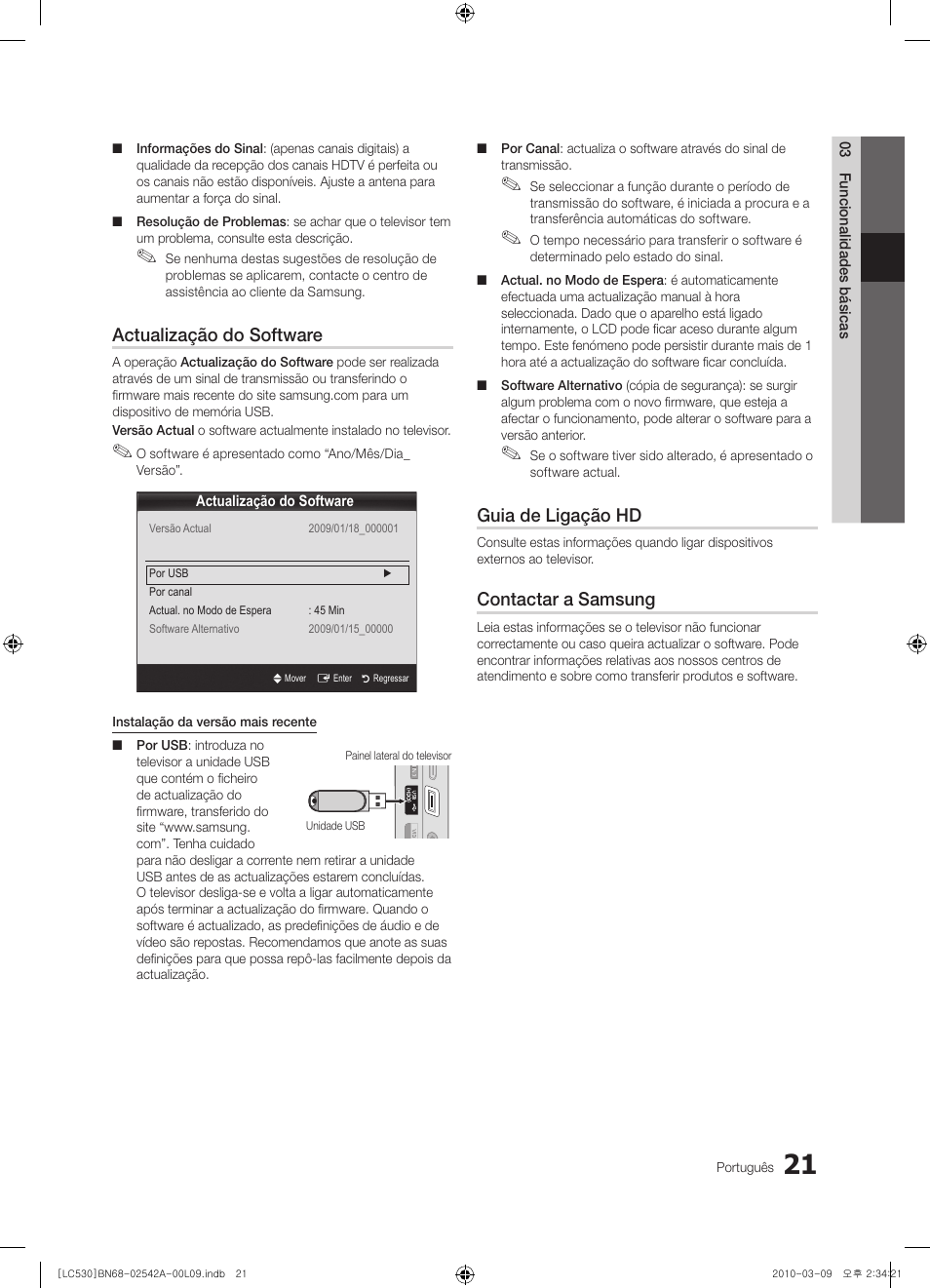 Actualização do software, Guia de ligação hd, Contactar a samsung | Samsung LE37C530F1W User Manual | Page 135 / 231